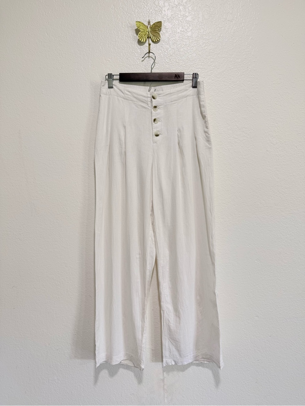 Sincerily Jules Wide-Leg Linen Pants Ivory Size M